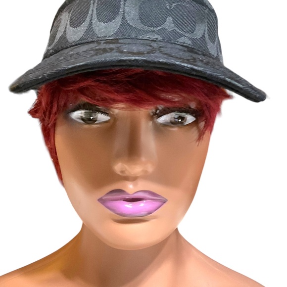 Coach Black Visor Hat with Signature Motif Leather Adjust Strap - Picture 14 of 16